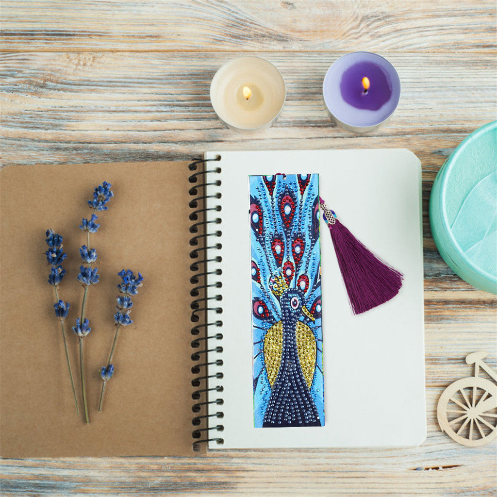 Peacock in Blue - Diamond Painting Bookmark