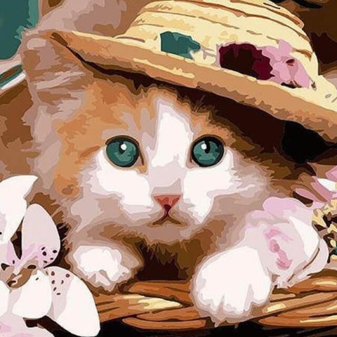 Image of Cute Cat with Hat- DIY Painting By Numbers
