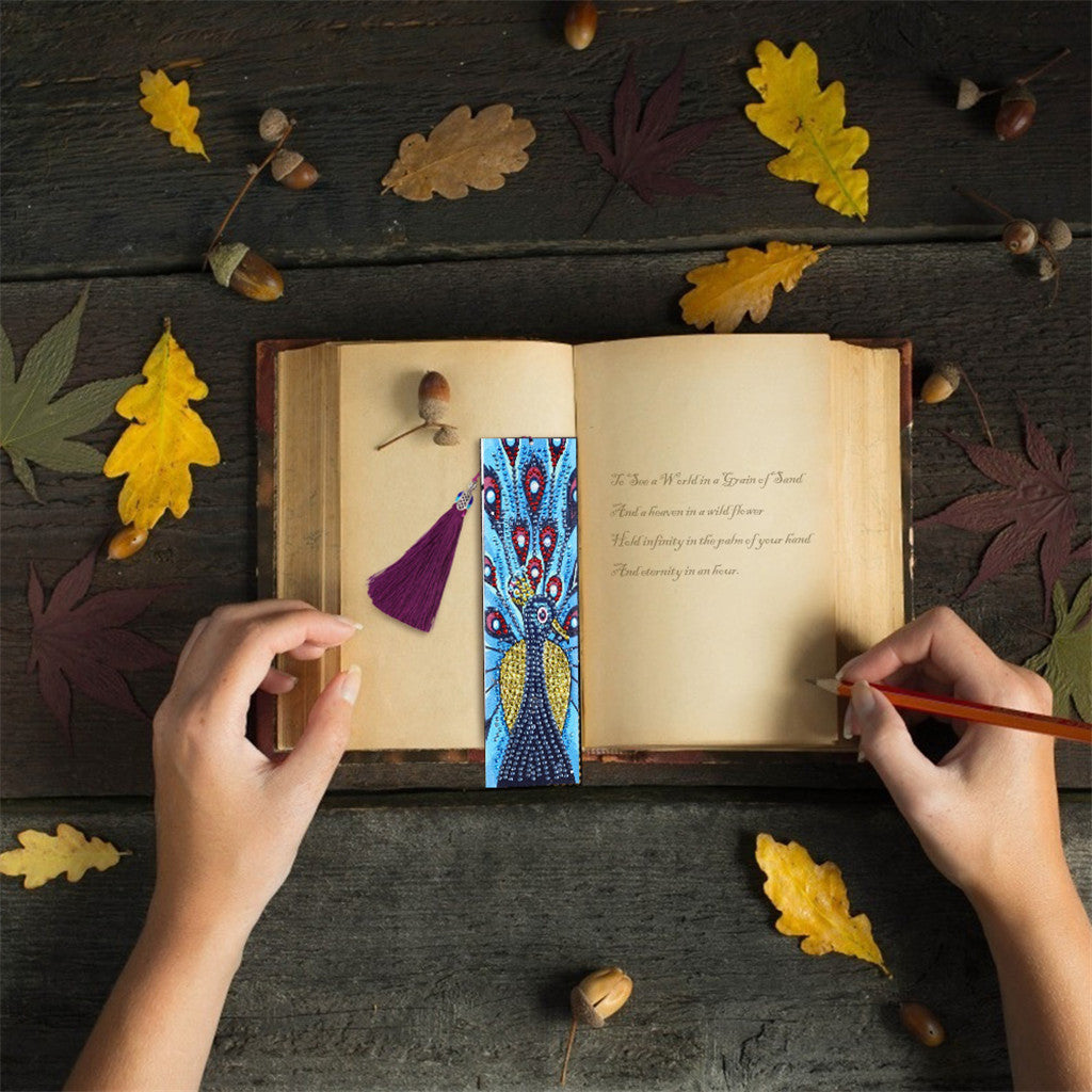 Peacock in Blue - Diamond Painting Bookmark