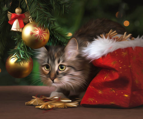 Image of Kitten under the Christmas Tree - DIY Diamond Painting