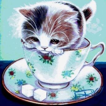 Image of Kitten in a Tea Cup - DIY Diamond Painting