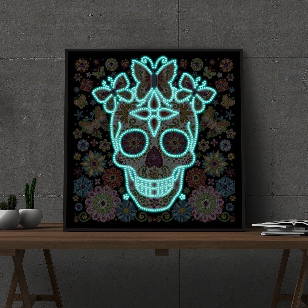 Doodle Skeleton Floral - DIY Diamond Painting Glow in the Dark