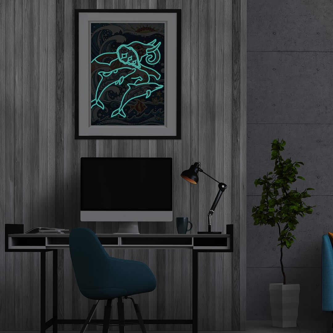 Elephant And Dolphin - DIY Diamond Painting Glow in the Dark