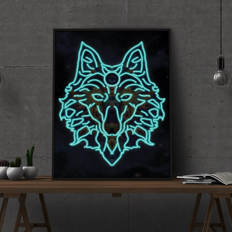 Image of Doodle Wolf - DIY Diamond Painting Glow in the Dark