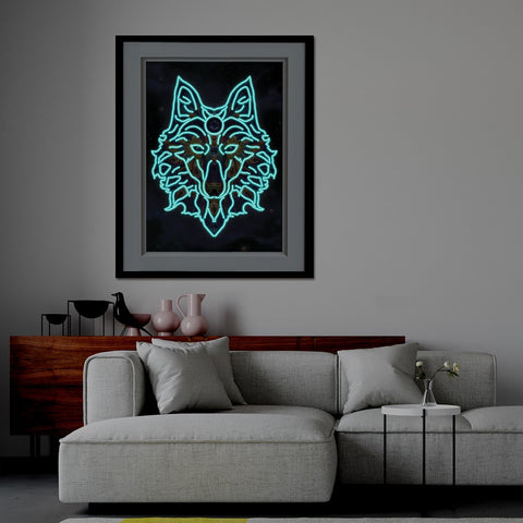 Image of Doodle Wolf - DIY Diamond Painting Glow in the Dark
