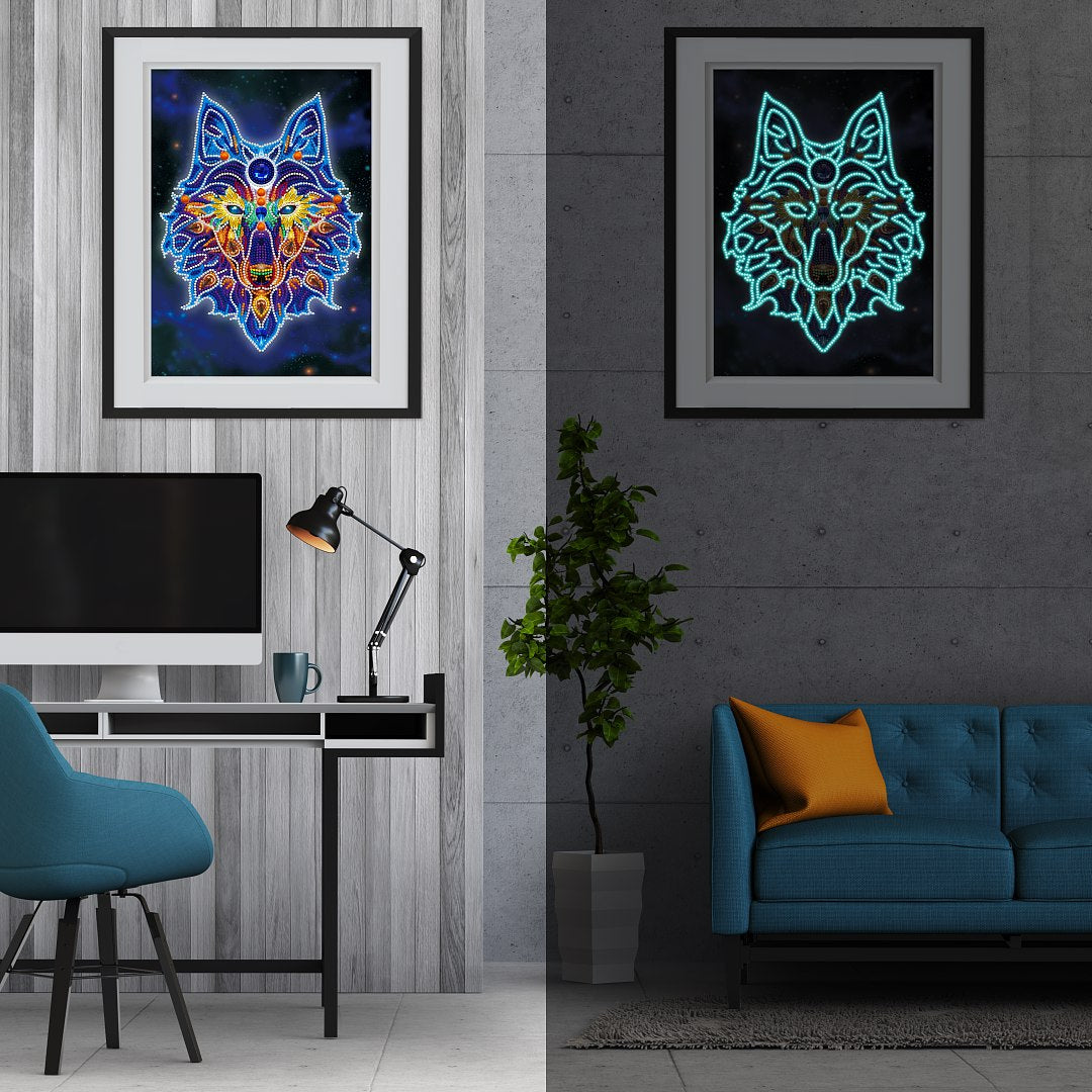 Doodle Wolf - DIY Diamond Painting Glow in the Dark