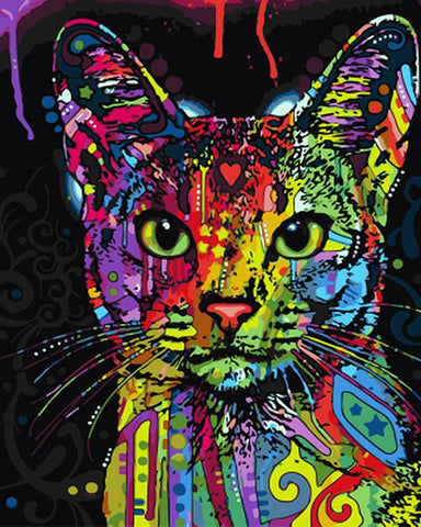 Image of Colourful Abstract Cat -DIY Painting By Numbers