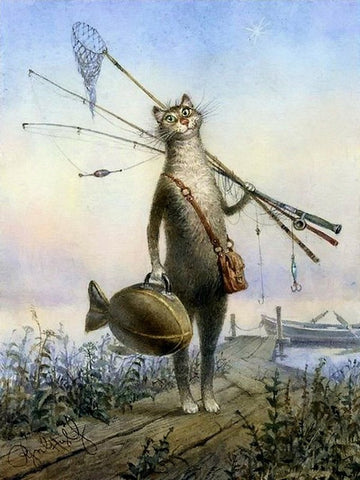 Image of Cat going Fishing -  DIY Painting By Numbers