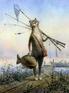 Cat going Fishing -  DIY Painting By Numbers