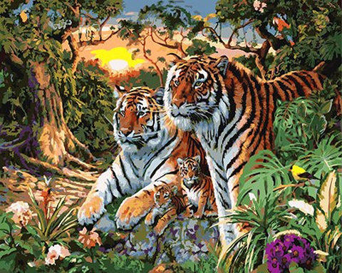 Image of Tigers Family - DIY Painting By Numbers