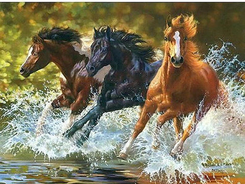 Image of Horses Running in the Water -  DIY  Painting By Numbers