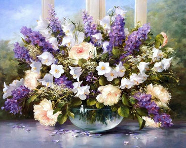 Purple and White Bouquet  - DIY Painting By Numbers