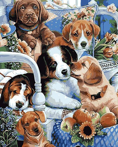 Image of Lovely Puppies - DIY Painting By Numbers