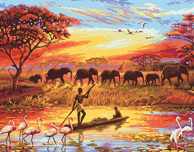 Elephant Sunset Landscape - DIY Painting By Numbers