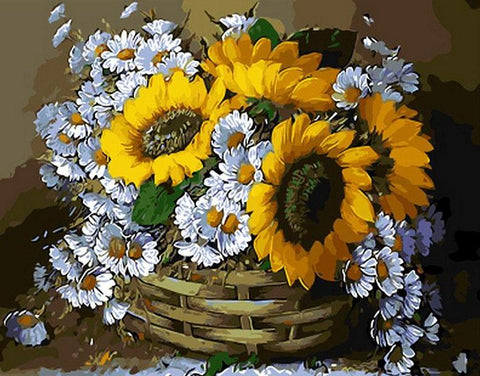 Image of Sunflowers in a Basket - DIY Painting By Numbers