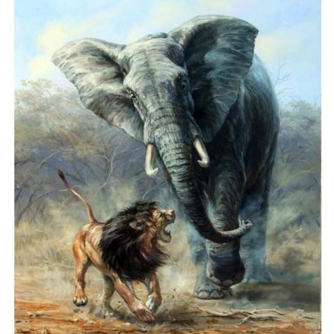 Image of Lion Fights with an Elephant - DIY Painting By Numbers