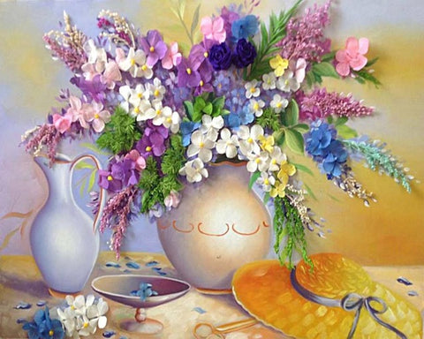 Image of Assorted Flowers in a Vase - DIY Diamond Painting