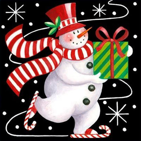 Image of Snowman with a Gift - DIY Diamond  Painting