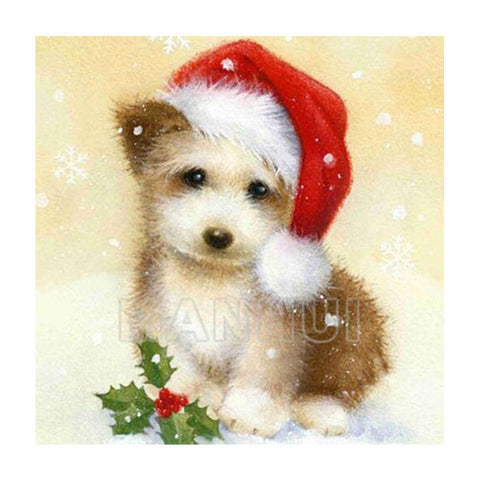 Image of Puppy in a Christmas Hat - DIY Diamond  Painting