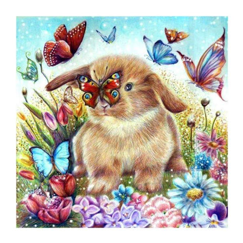 Image of Rabbit Playing with the Butterflies - DIY Diamond Painting