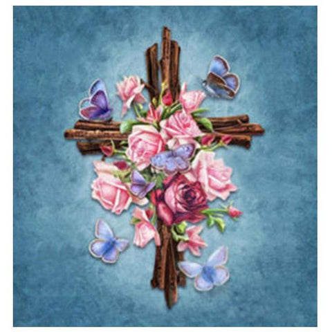 Image of Wooden Cross with Roses - DIY Diamond Painting