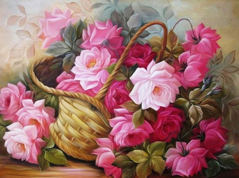 Image of Pink Roses in a Basket - DIY Diamond Painting