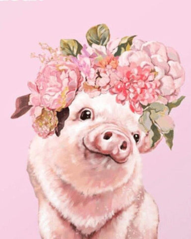 Image of Pig with a Flower Crown - DIY Diamond Painting