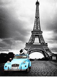 Image of Eiffel Tower and a Blue Car - DIY Diamond Painting